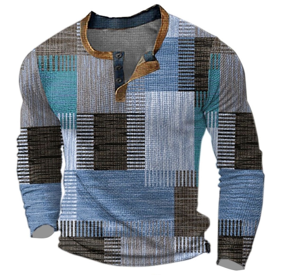 Men's Retro Colorblock Long Sleeve Henley Knit Sweater - Image 3