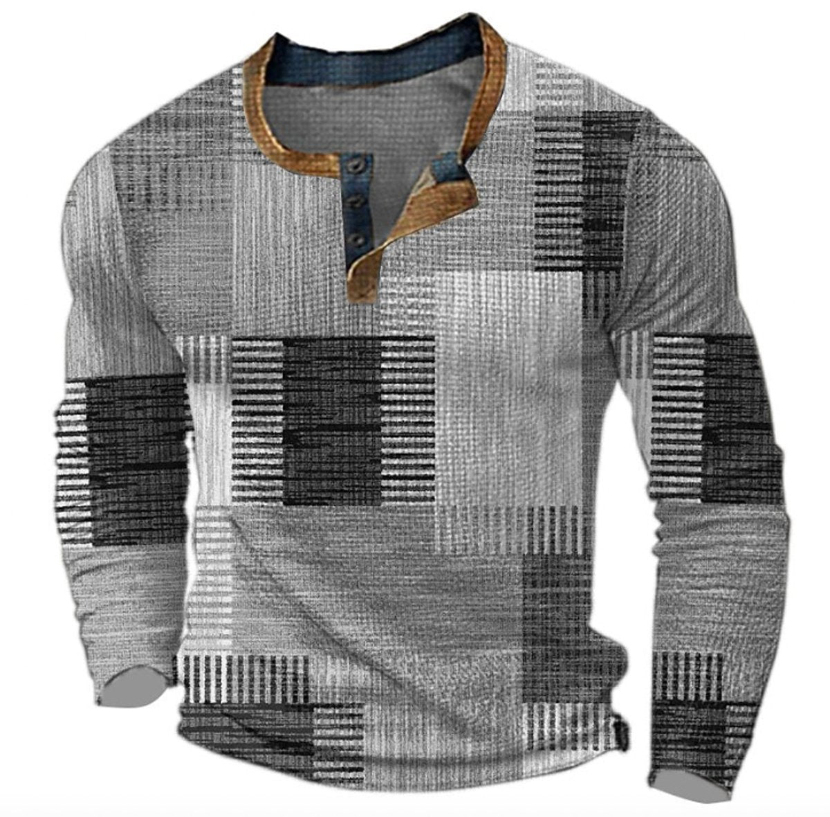 Men's Retro Colorblock Long Sleeve Henley Knit Sweater - Image 4
