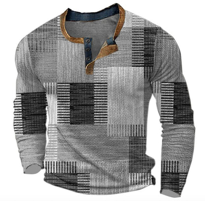 Men's Retro Colorblock Long Sleeve Henley Knit Sweater - Image 4