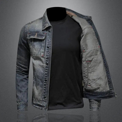 Men's Retro Washed Denim Zip-Up Jacket Casual Outerwear Coat - Image 2