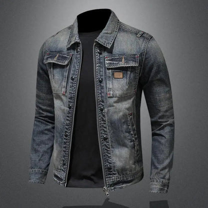 Men's Retro Washed Denim Zip-Up Jacket Casual Outerwear Coat - Image 3