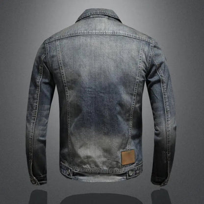 Men's Retro Washed Denim Zip-Up Jacket Casual Outerwear Coat - Image 4