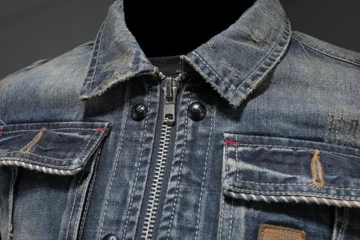 Men's Retro Washed Denim Zip-Up Jacket Casual Outerwear Coat - Image 5