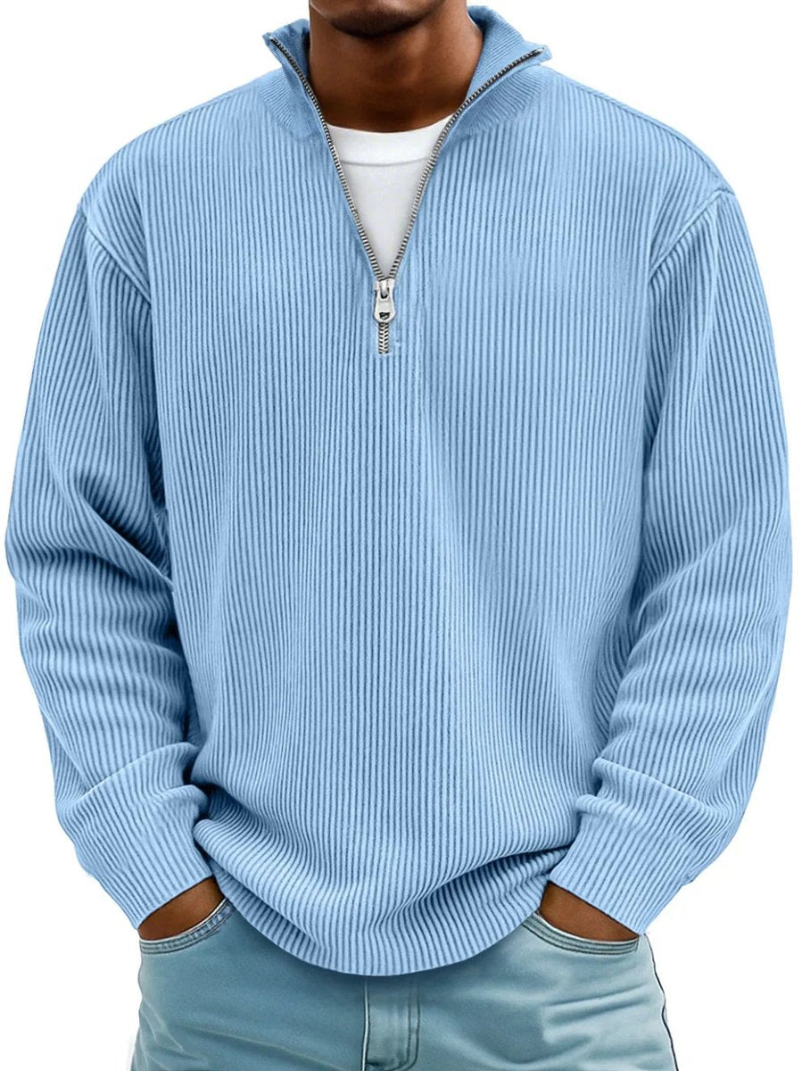 Men's Ribbed Knit Sweater Quarter-Zip Pullover - Image 2