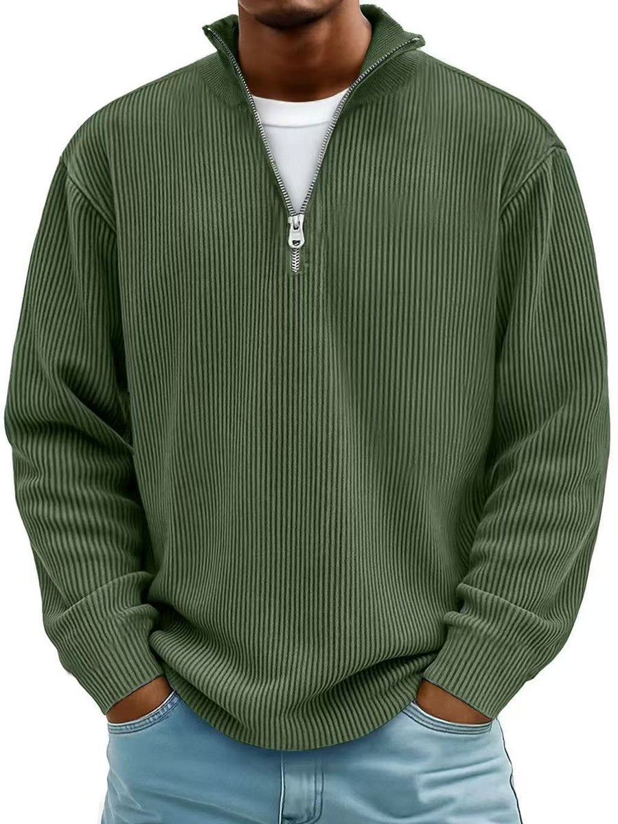 Men's Ribbed Knit Sweater Quarter-Zip Pullover - Image 10