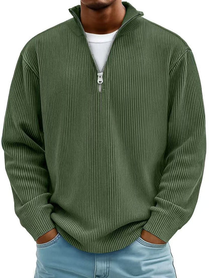Men's Ribbed Knit Sweater Quarter-Zip Pullover - Image 10