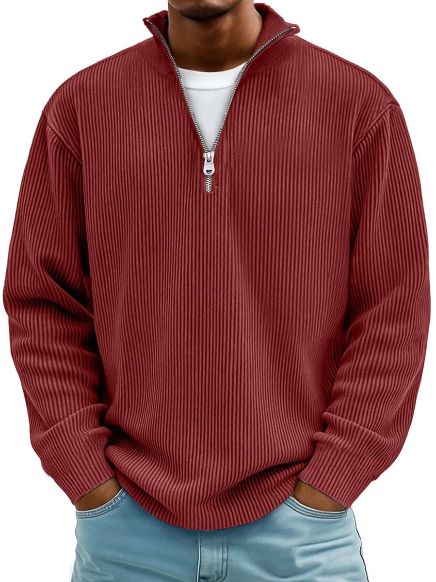 Men's Ribbed Knit Sweater Quarter-Zip Pullover - Image 1
