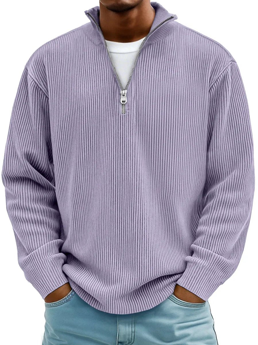 Men's Ribbed Knit Sweater Quarter-Zip Pullover - Image 3