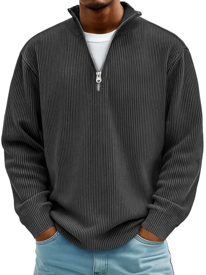 Men's Ribbed Knit Sweater Quarter-Zip Pullover - Image 4