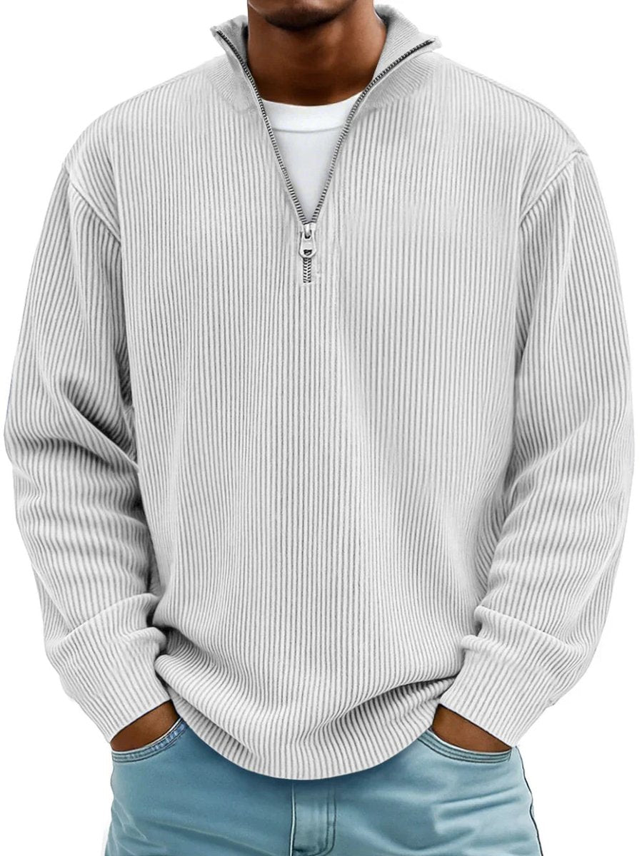 Men's Ribbed Knit Sweater Quarter-Zip Pullover - Image 5