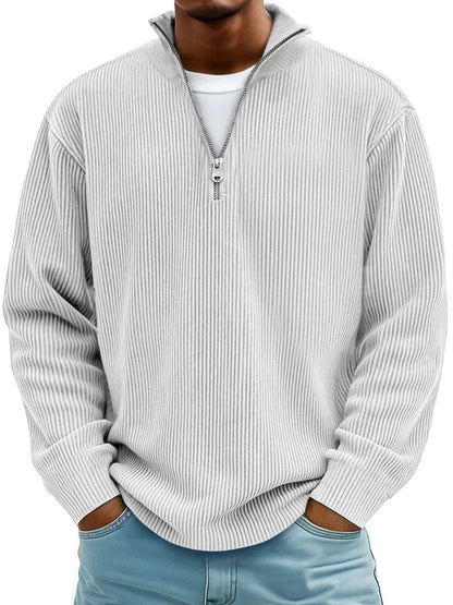 Men's Ribbed Knit Sweater Quarter-Zip Pullover - Image 5