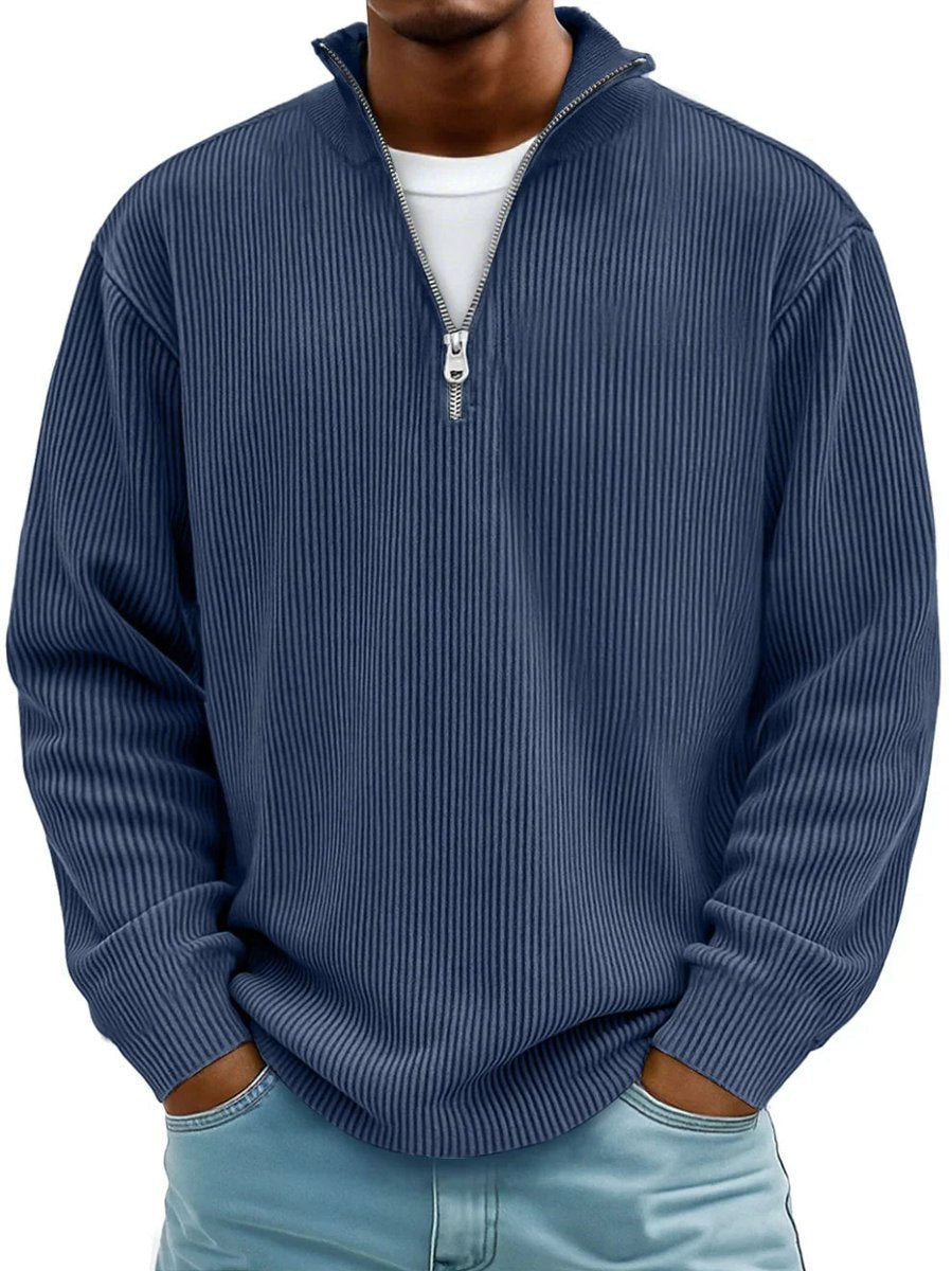 Men's Ribbed Knit Sweater Quarter-Zip Pullover - Image 6