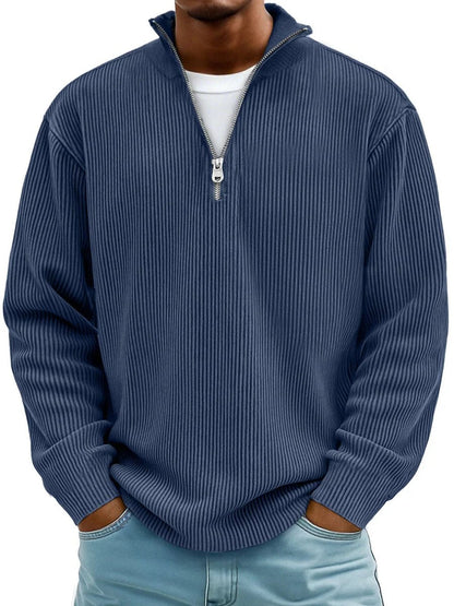Men's Ribbed Knit Sweater Quarter-Zip Pullover - Image 6
