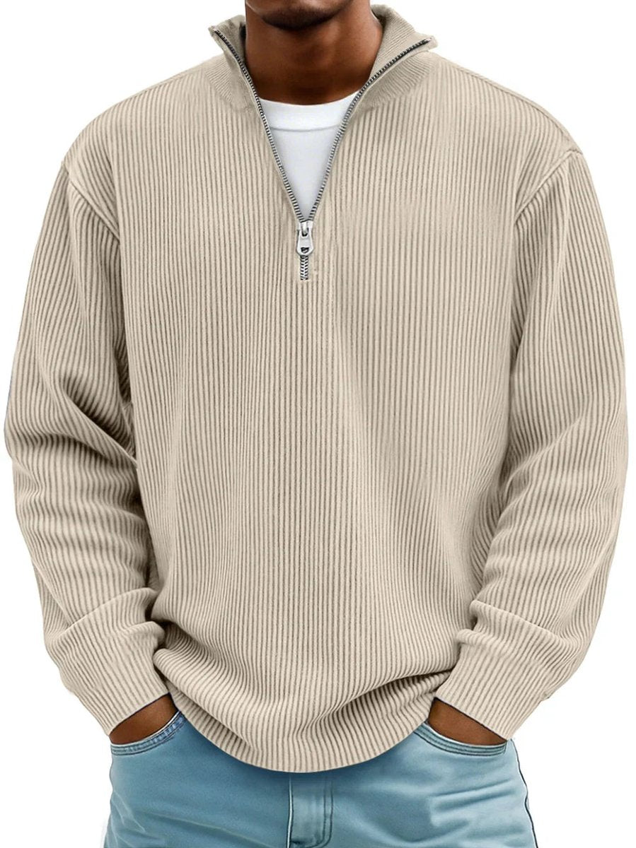 Men's Ribbed Knit Sweater Quarter-Zip Pullover - Image 7