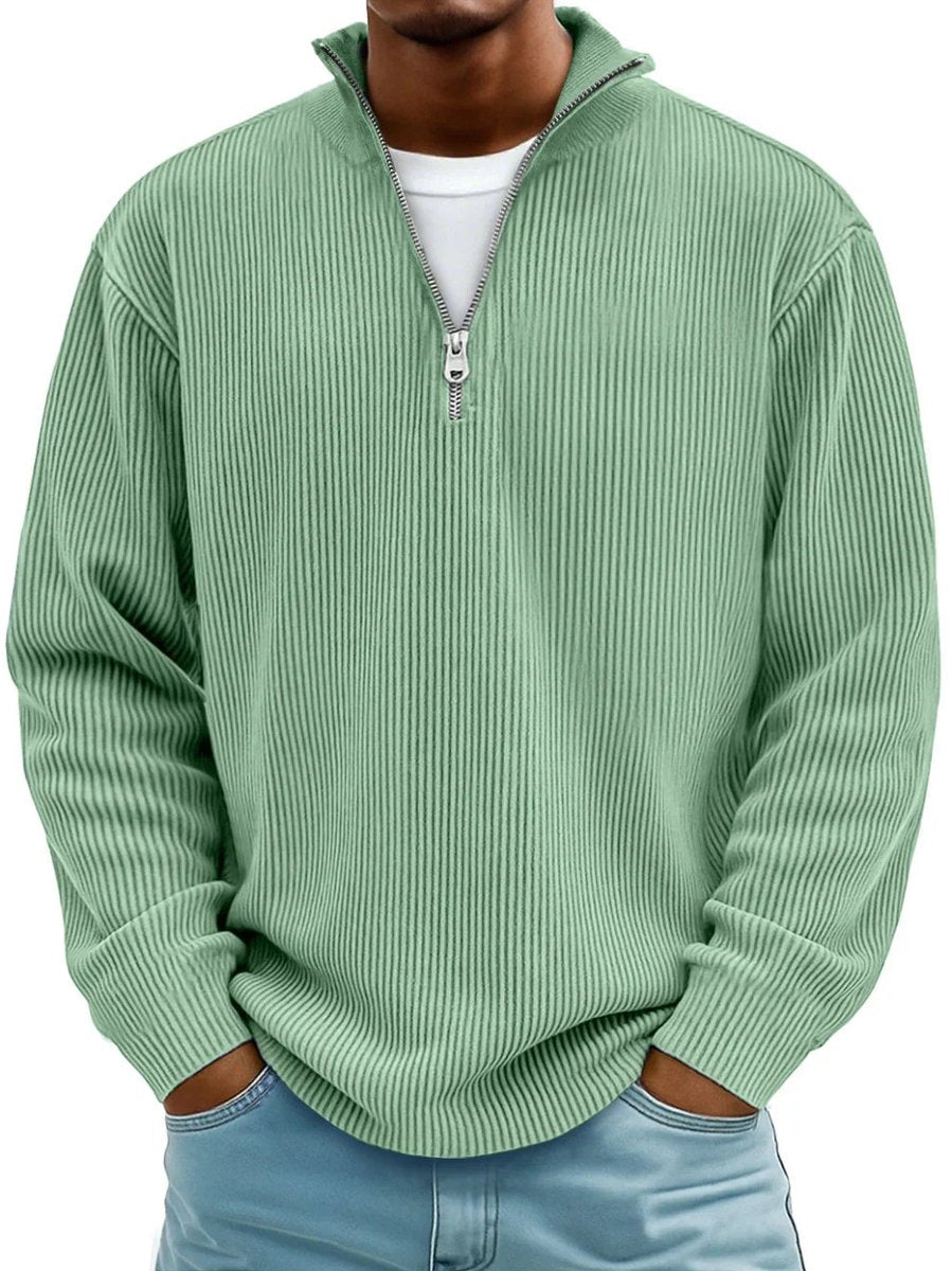 Men's Ribbed Knit Sweater Quarter-Zip Pullover - Image 8