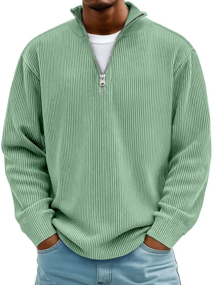 Men's Ribbed Knit Sweater Quarter-Zip Pullover - Image 8