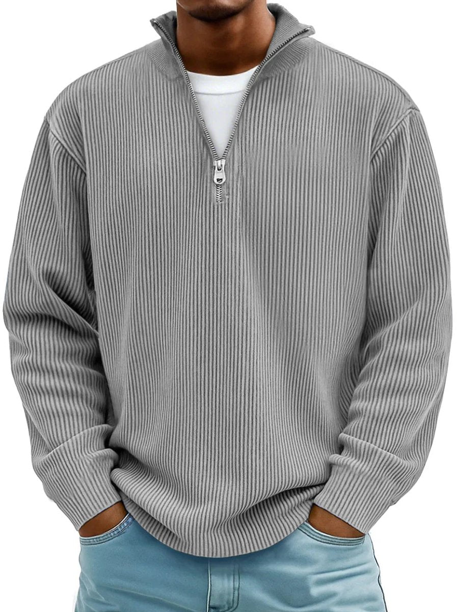 Men's Ribbed Knit Sweater Quarter-Zip Pullover - Image 9