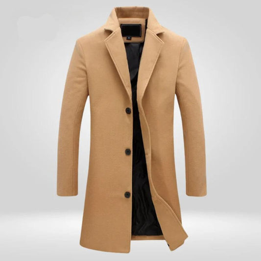 Men's Single-Breasted Wool Coat Long Notch Lapel Overcoat - Image 1
