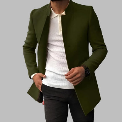 Men's Slim-Fit Collarless Wool Coat Open-Front - Image 1