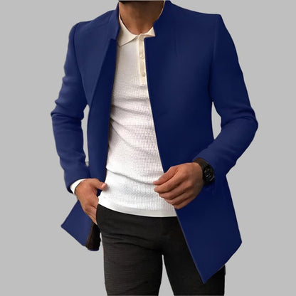 Men's Slim-Fit Collarless Wool Coat Open-Front - Image 2
