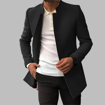 Men's Slim-Fit Collarless Wool Coat Open-Front - Image 5