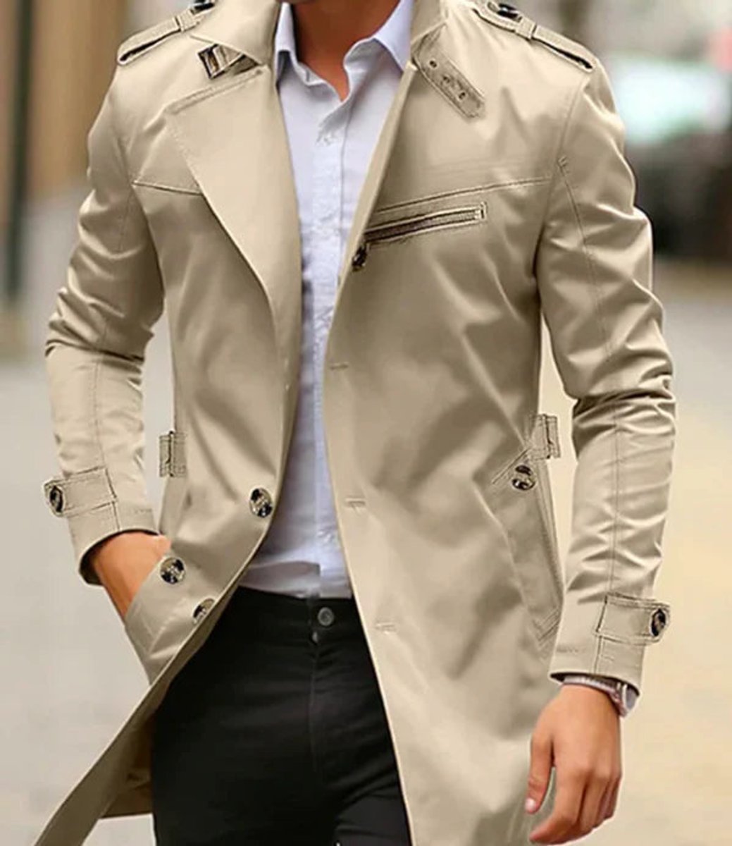 Men's Slim-Fit Double-Breasted Wool Coat Trench Jacket - Image 1