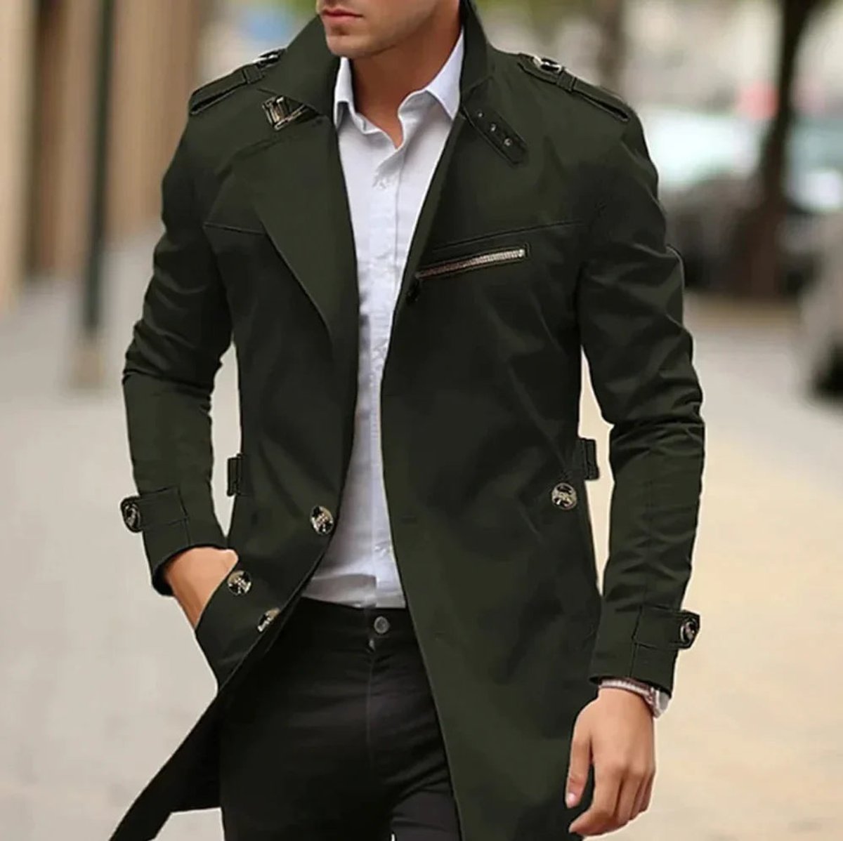 Men's Slim-Fit Double-Breasted Wool Coat Trench Jacket - Image 3