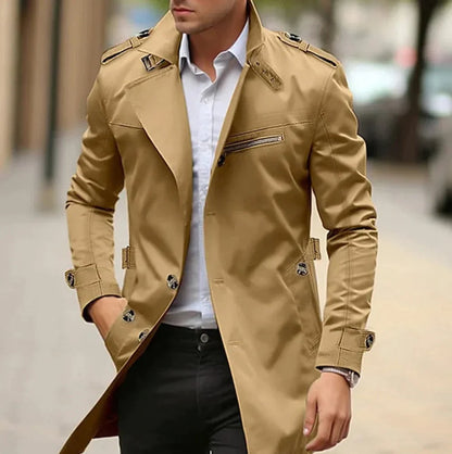 Men's Slim-Fit Double-Breasted Wool Coat Trench Jacket - Image 5
