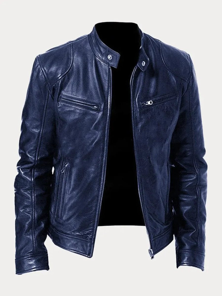 Men's Slim-Fit Moto Leather Mens Quilted Jacket Stand Collar - Image 10