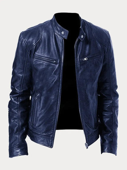 Men's Slim-Fit Moto Leather Mens Quilted Jacket Stand Collar - Image 10