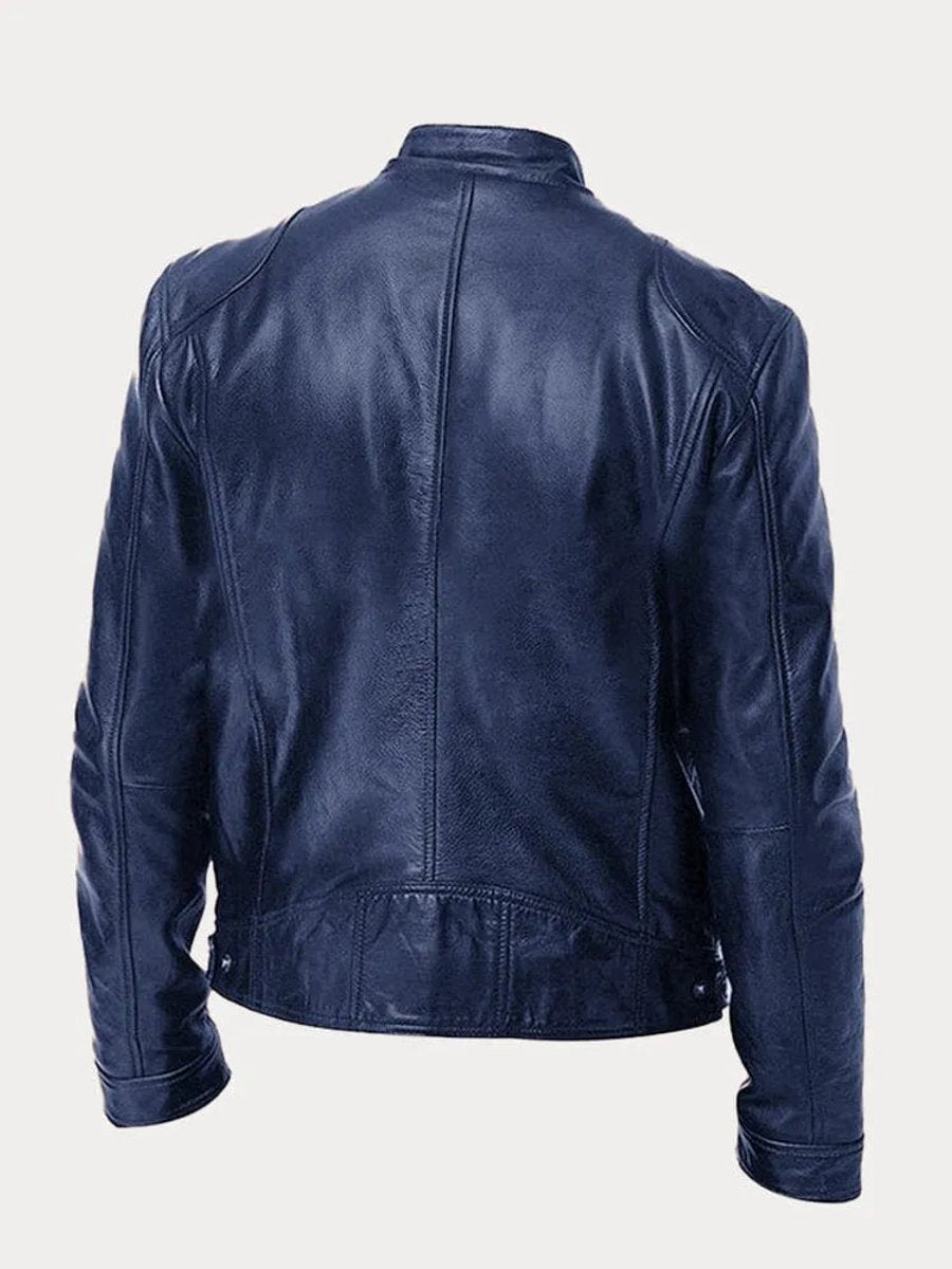 Men's Slim-Fit Moto Leather Mens Quilted Jacket Stand Collar - Image 11
