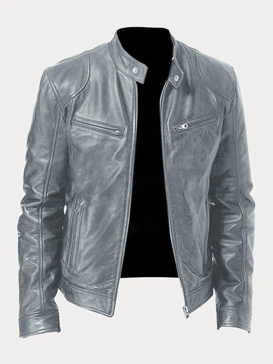 Men's Slim-Fit Moto Leather Mens Quilted Jacket Stand Collar - Image 14