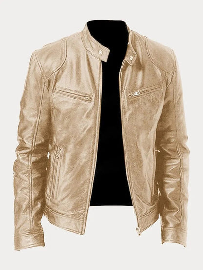 Men's Slim-Fit Moto Leather Mens Quilted Jacket Stand Collar - Image 15