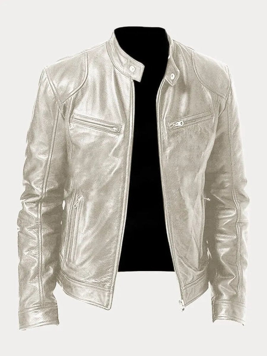 Men's Slim-Fit Moto Leather Mens Quilted Jacket Stand Collar - Image 16