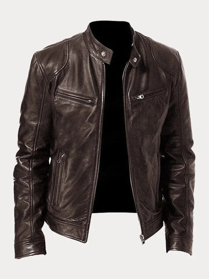Men's Slim-Fit Moto Leather Mens Quilted Jacket Stand Collar - Image 2