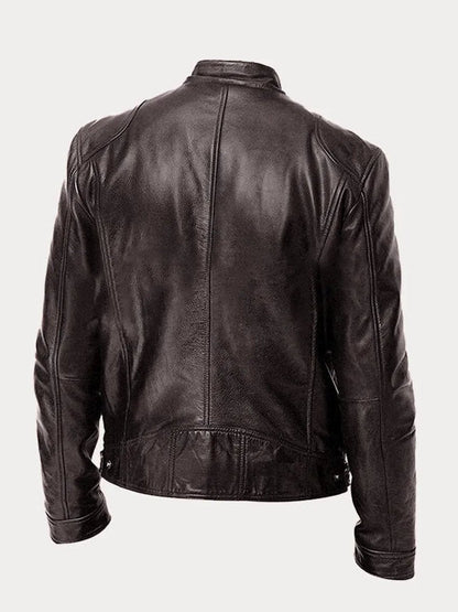 Men's Slim-Fit Moto Leather Mens Quilted Jacket Stand Collar - Image 3