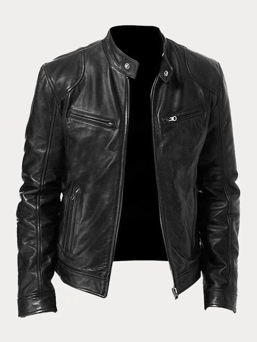 Men's Slim-Fit Moto Leather Mens Quilted Jacket Stand Collar - Image 4