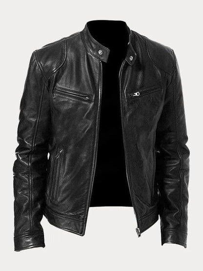 Men's Slim-Fit Moto Leather Mens Quilted Jacket Stand Collar - Image 4