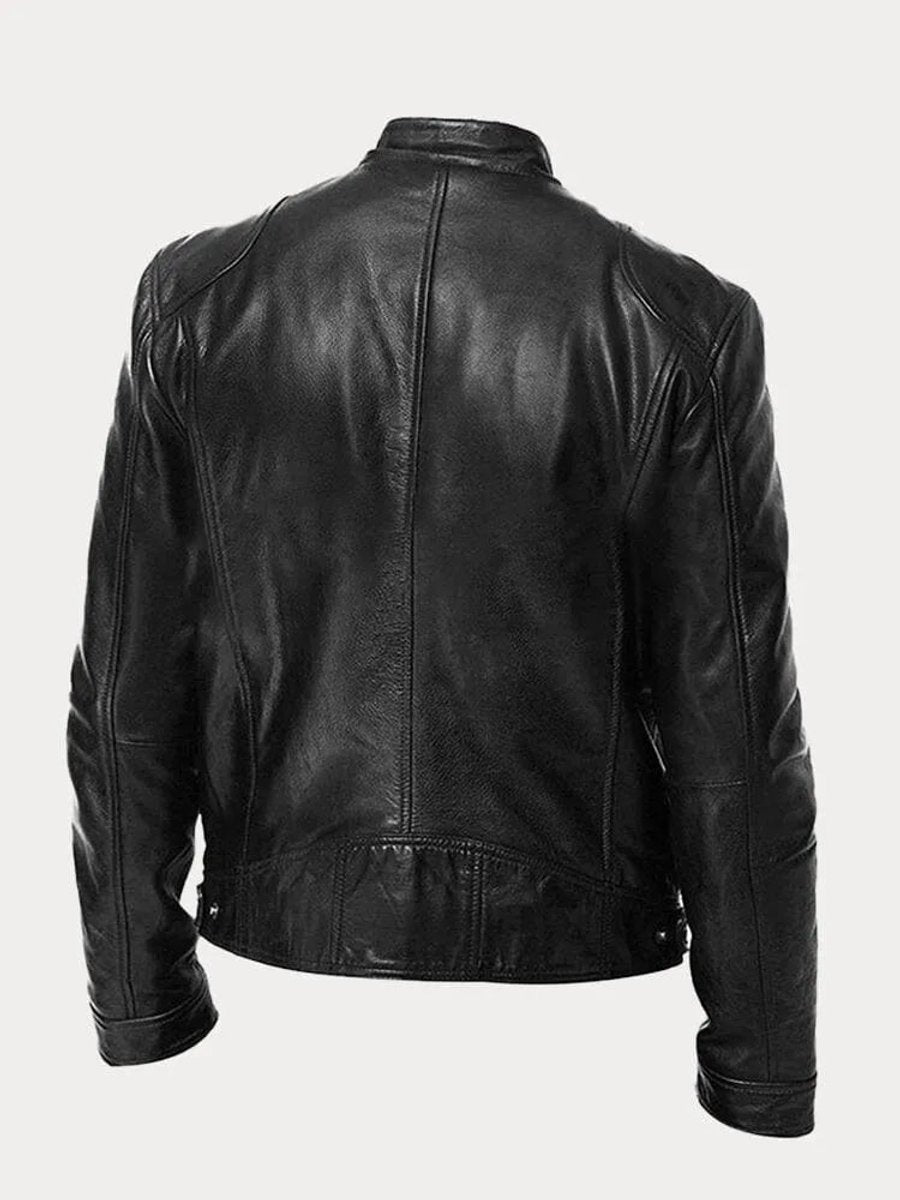 Men's Slim-Fit Moto Leather Mens Quilted Jacket Stand Collar - Image 5
