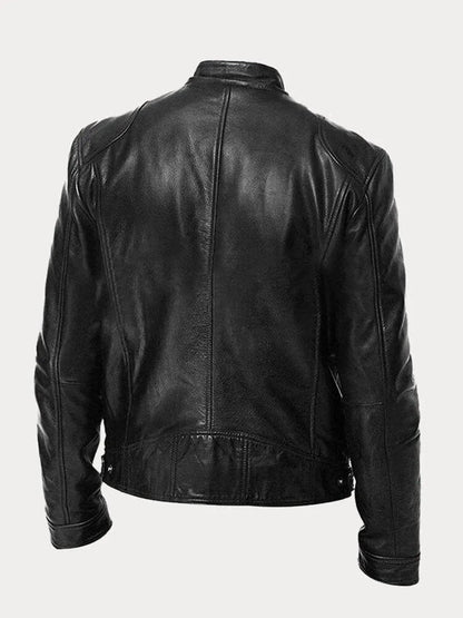 Men's Slim-Fit Moto Leather Mens Quilted Jacket Stand Collar - Image 5
