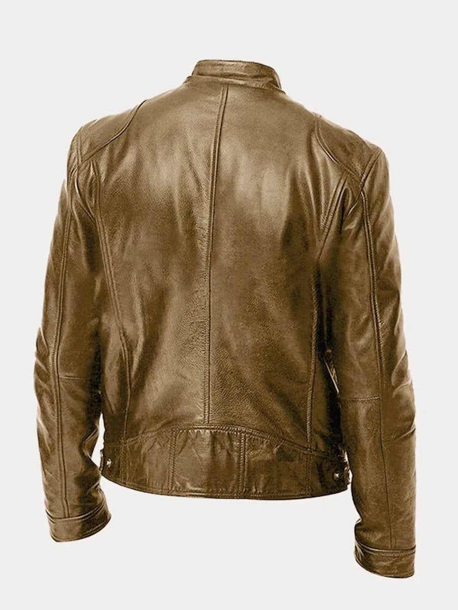 Men's Slim-Fit Moto Leather Mens Quilted Jacket Stand Collar - Image 7