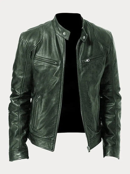 Men's Slim-Fit Moto Leather Mens Quilted Jacket Stand Collar - Image 8