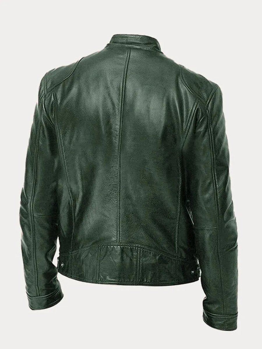Men's Slim-Fit Moto Leather Mens Quilted Jacket Stand Collar - Image 9