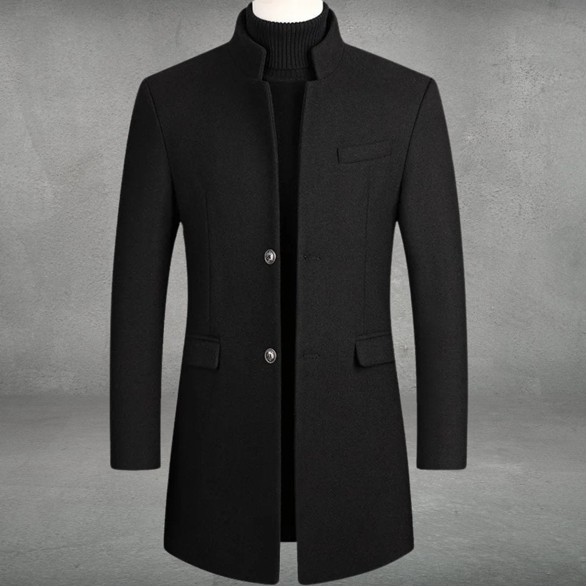 Men's Slim-Fit Wool Blend Overcoat Long Mens Wool Coat Standing Collar - Image 2