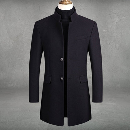 Men's Slim-Fit Wool Blend Overcoat Long Mens Wool Coat Standing Collar - Image 3