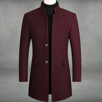 Men's Slim-Fit Wool Blend Overcoat Long Mens Wool Coat Standing Collar - Image 4