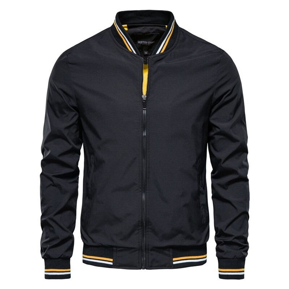 Men's Solid Zip-Up Bomber Jacket Ribbed Collar Cuffs - Image 1