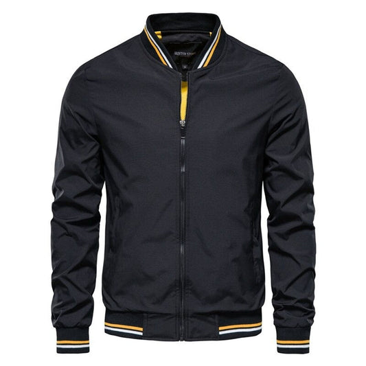 Men's Solid Zip-Up Bomber Jacket Ribbed Collar Cuffs - Image 1