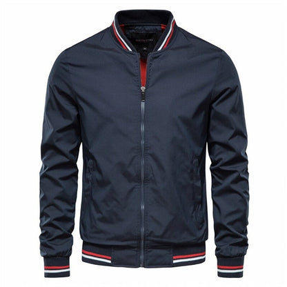 Men's Solid Zip-Up Bomber Jacket Ribbed Collar Cuffs - Image 2