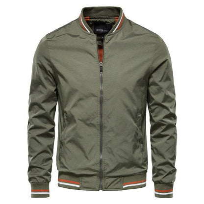 Men's Solid Zip-Up Bomber Jacket Ribbed Collar Cuffs - Image 3